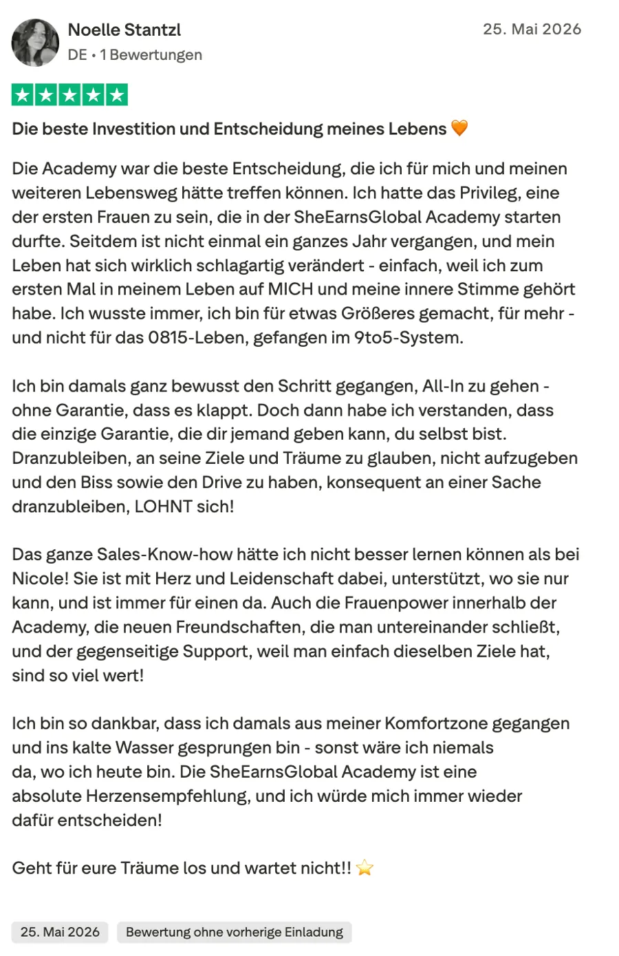 Kundenstimme über die SheEarnsGlobal Academy