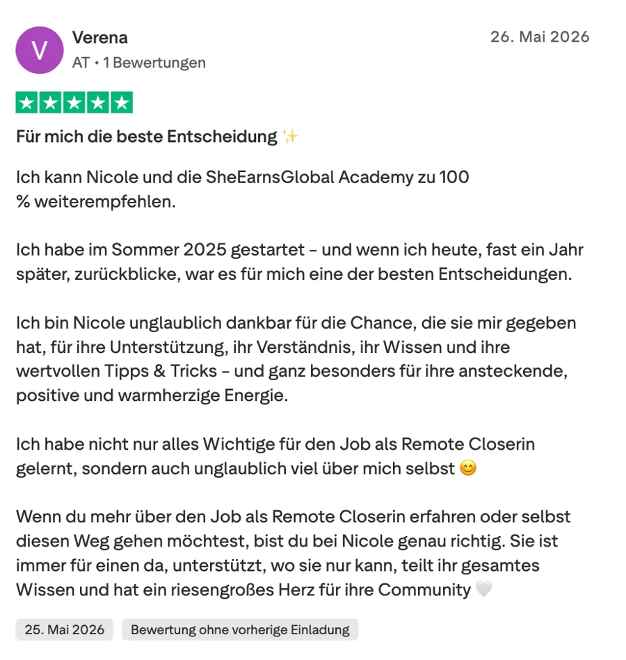 Kundenstimme über die SheEarnsGlobal Academy