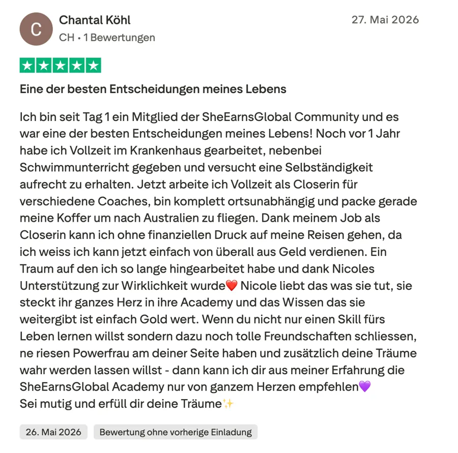 Kundenstimme über die SheEarnsGlobal Academy