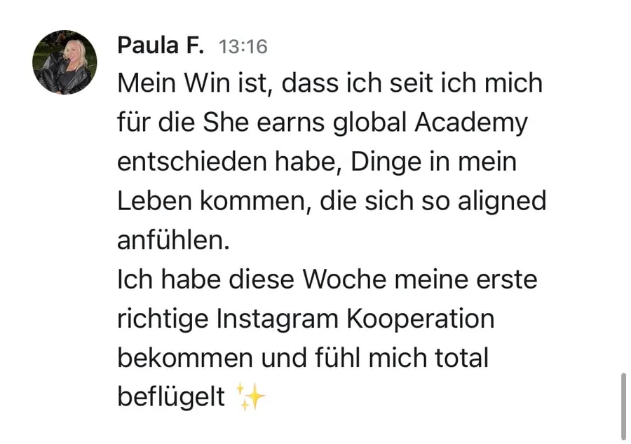 Kundenstimme über die SheEarnsGlobal Academy